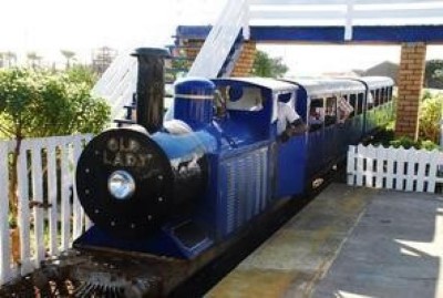 Blue train at Mouille Point, a tour attraction in Cape Town, South Africa